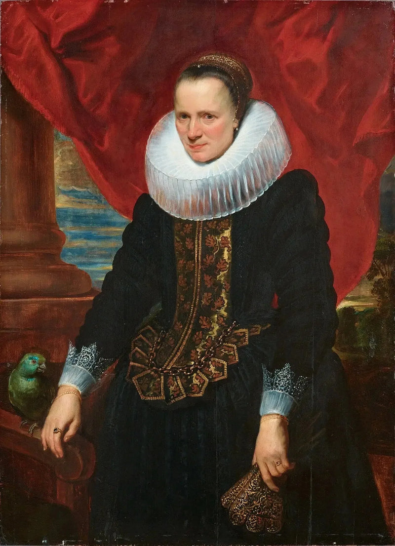 Porträtt av en kvinna med en papegoja - Antoine van Dyck