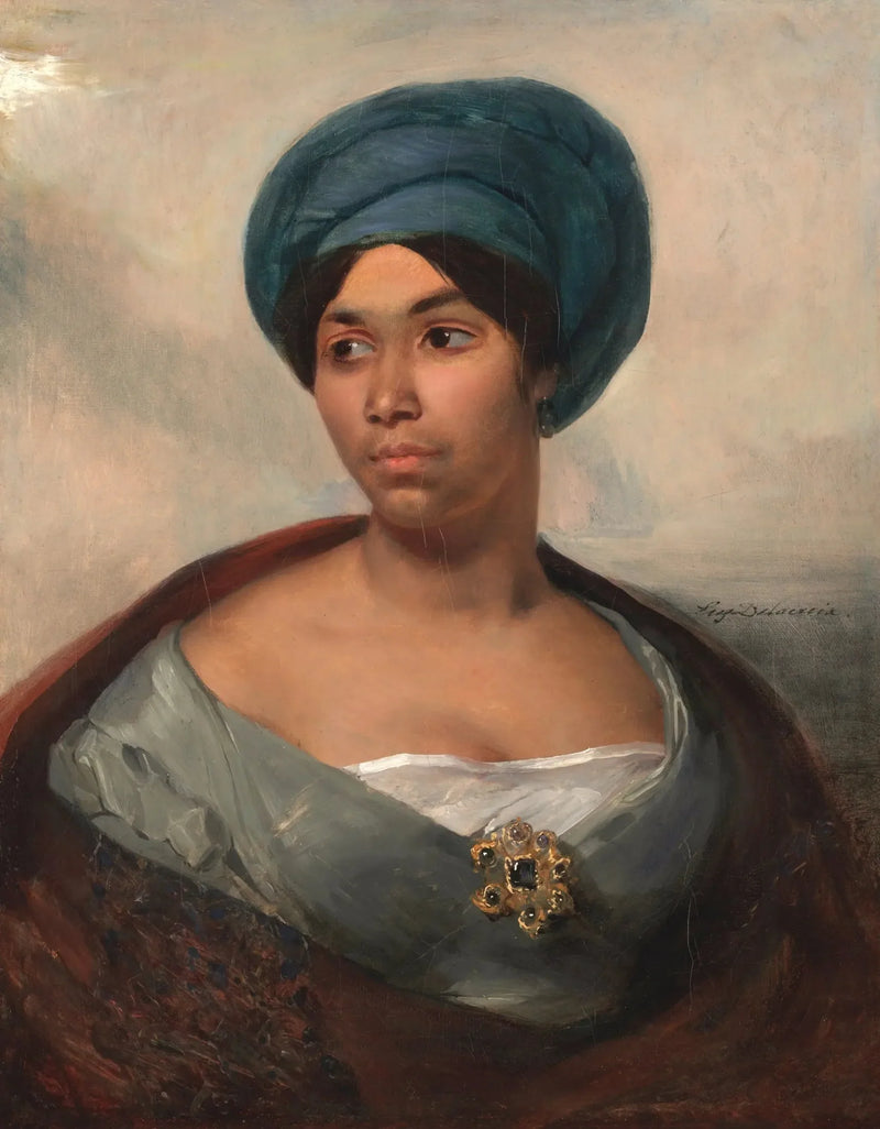 Porträtt av en kvinna med en blå turban - Eugène Delacroix