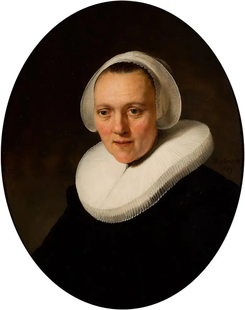 Porträtt av en 40-årig kvinna, kanske Marretje Cornelisdr van Grotewal - Rembrandt
