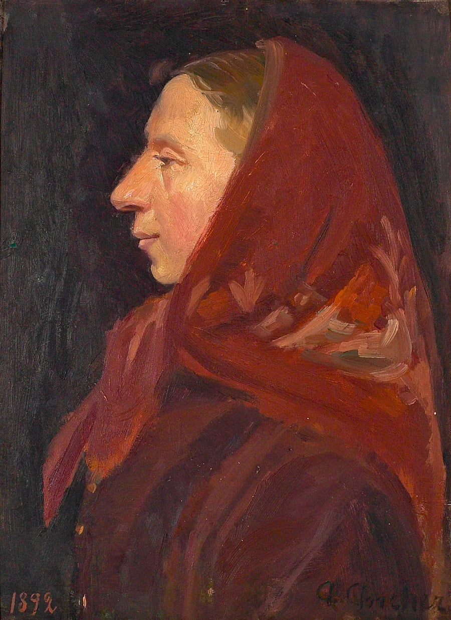 Porträtt av en kvinna med ett rött sjal - Anna Ancher