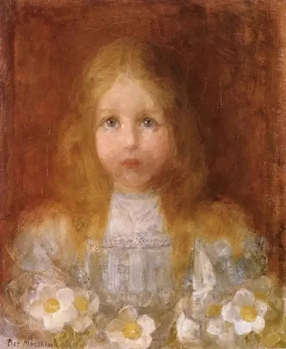 Porträtt av en flicka med blommor - Piet Mondrian