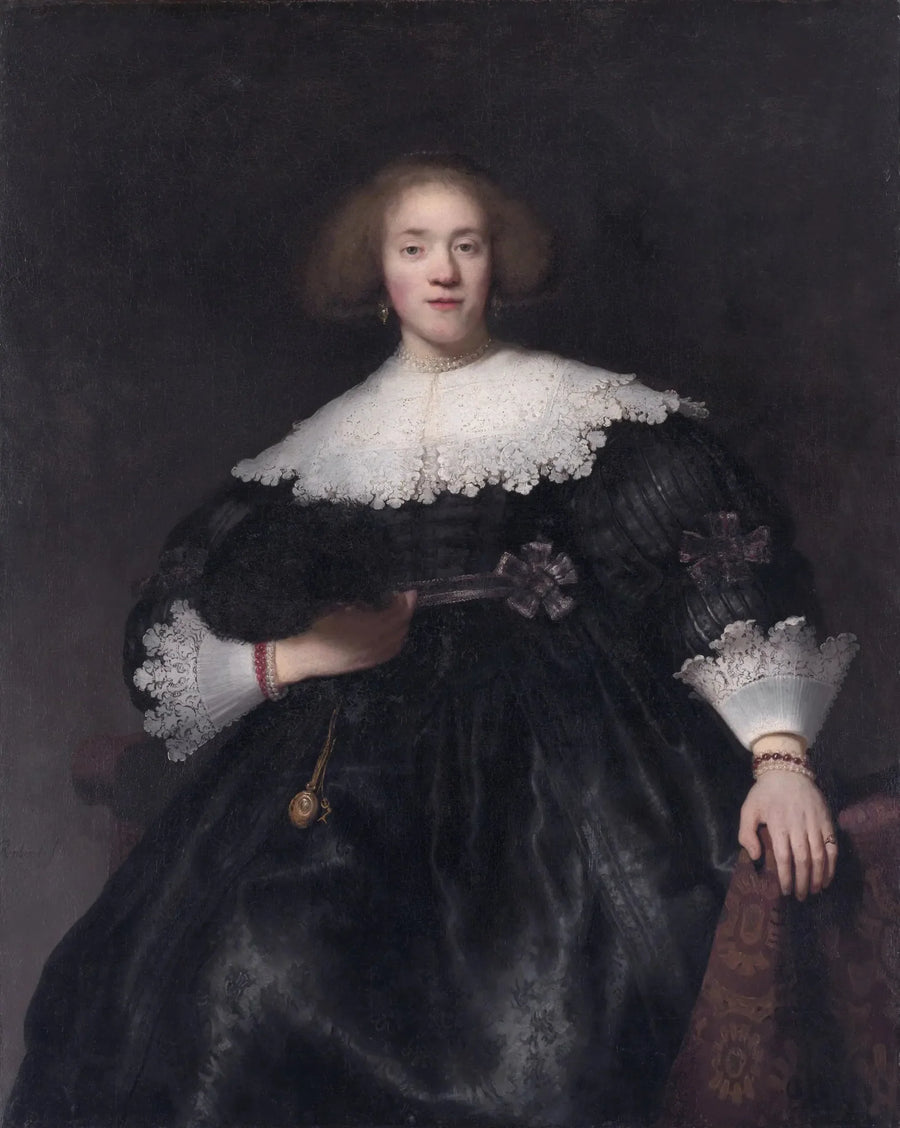 Porträtt av en ung kvinna med en fläkt - Rembrandt