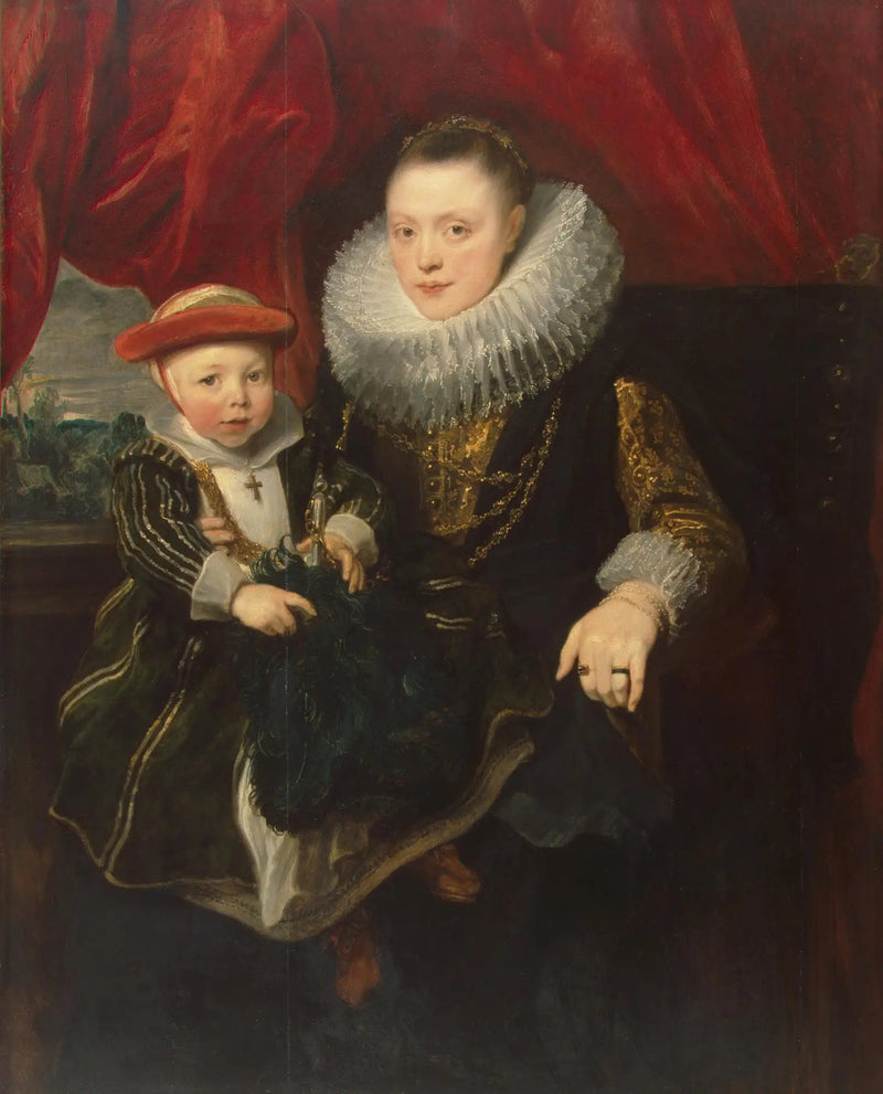 Porträtt av en ung kvinna med ett barn - Antoine van Dyck