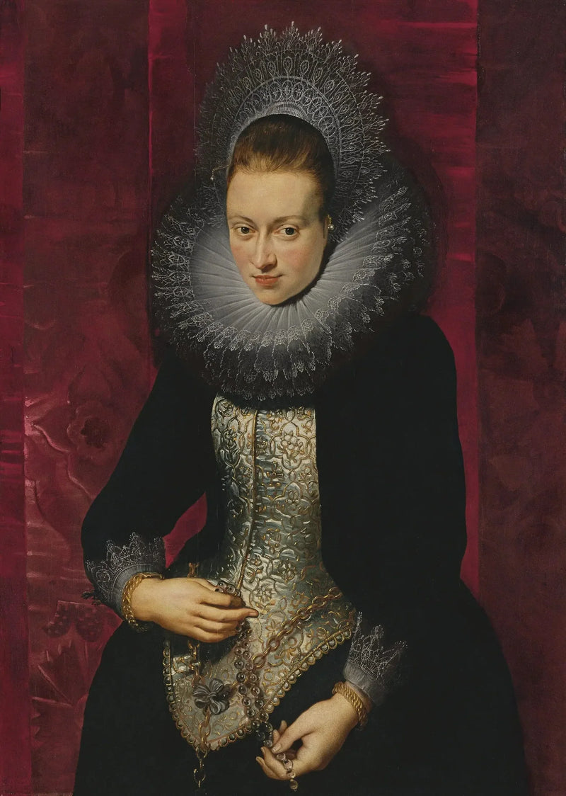 Porträtt av en ung kvinna med ett rosenkrans - Peter Paul Rubens