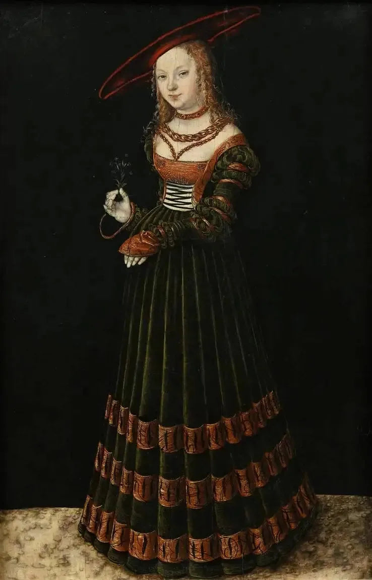 Porträtt av en ung flicka med nejlika (Prinsessan) - Lucas Cranach den äldre