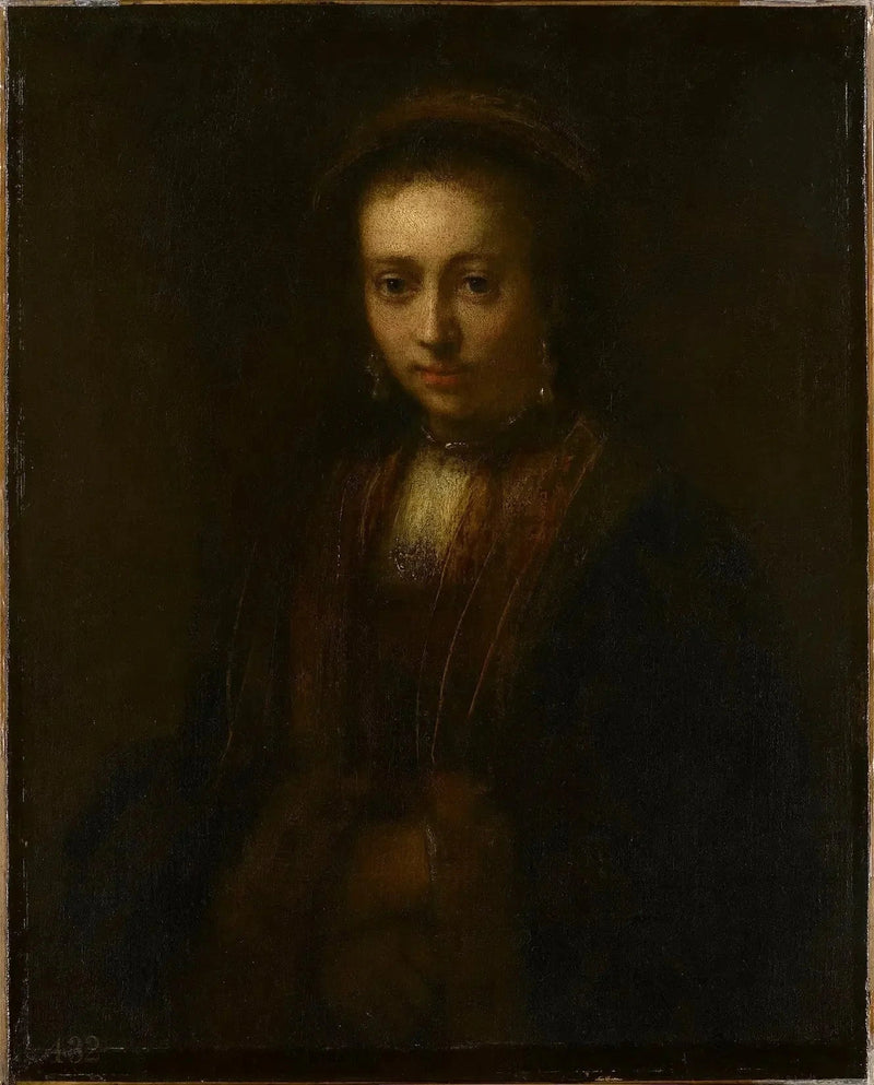 Porträtt av en dam med hopknäppta händer (Hedwig Łuszkowska, flora från 1634) - Rembrandt