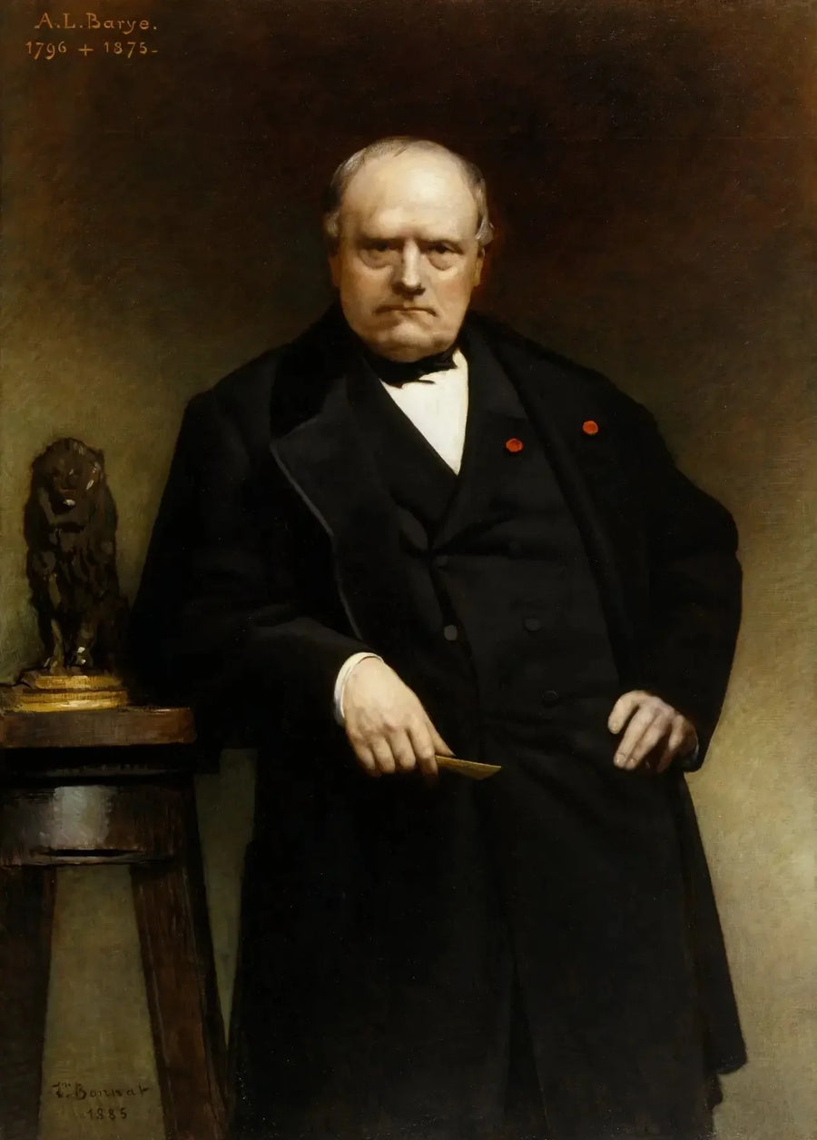 Porträtt av Barye med en vaxmodell av "Sittande lejon" - Léon Bonnat