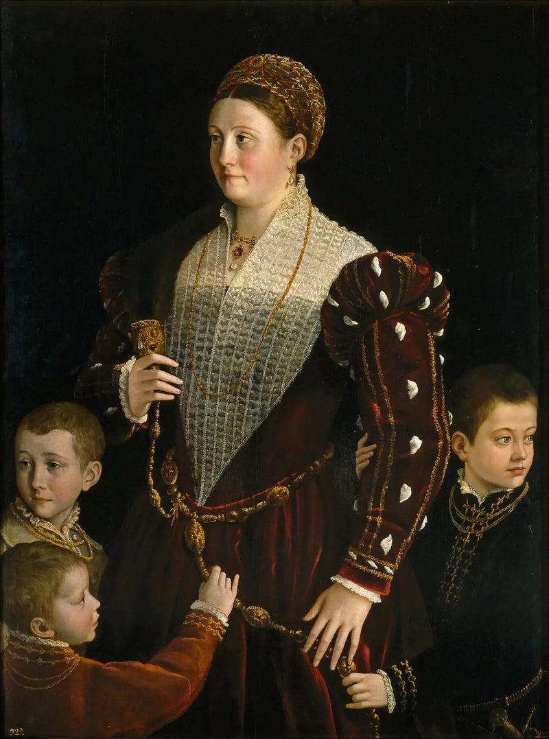 Porträtt av Camilla Gonzaga och hennes tre söner - Parmigianino