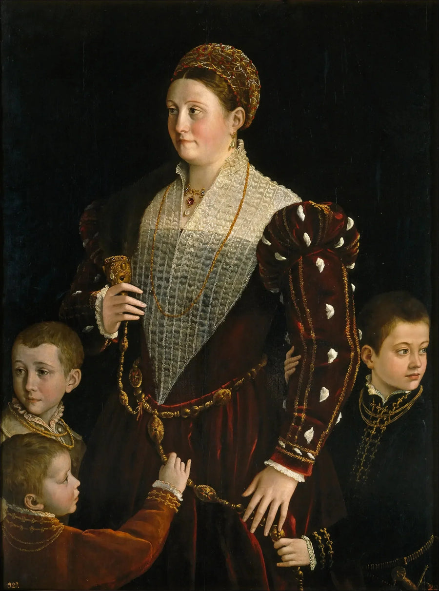 Porträtt av Camilla Gonzaga och hennes tre söner - Parmigianino
