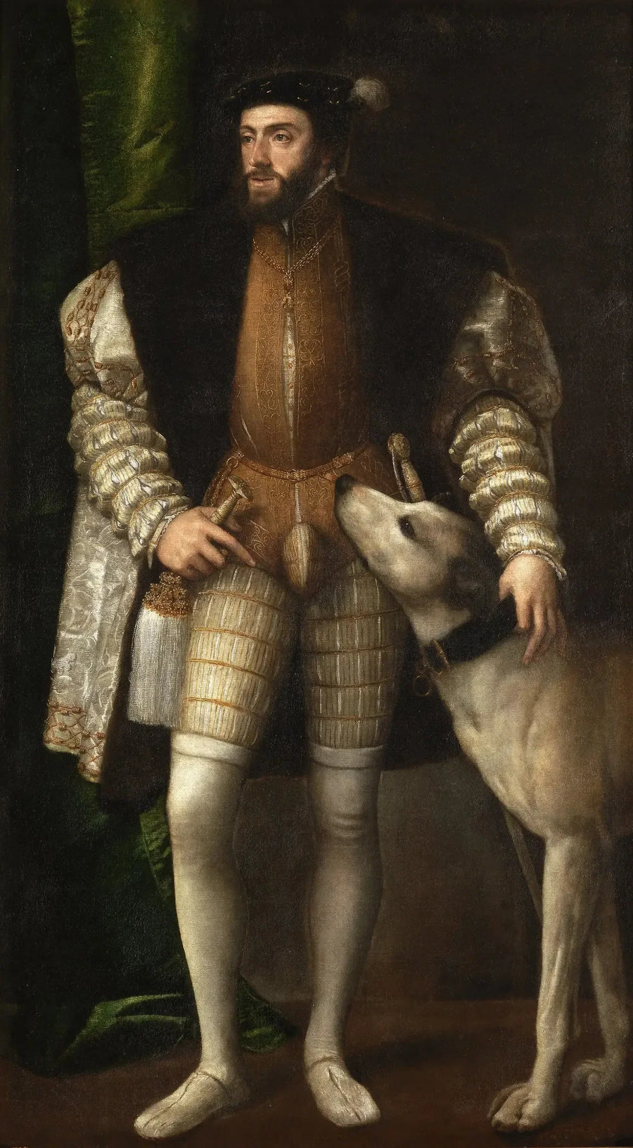 Porträtt av Karl V med en hund - Titian