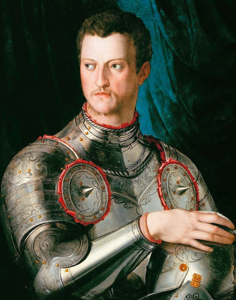 Porträtt av Cosme I av Medici i rustning. - Bronzino