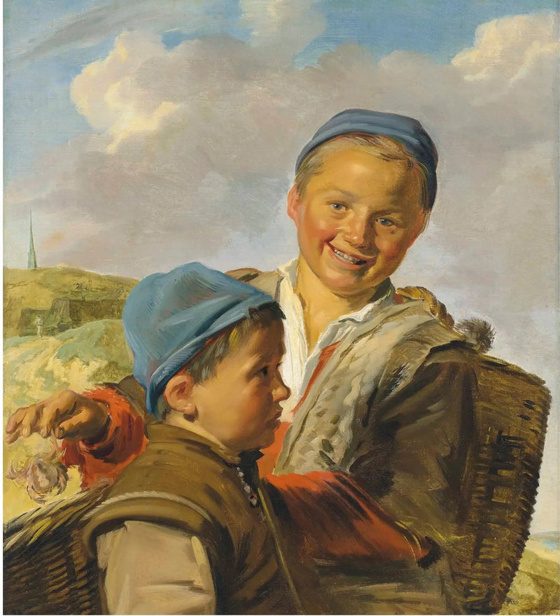 Porträtt av två pojkar fiskare, den ene håller en krabba - Frans Hals