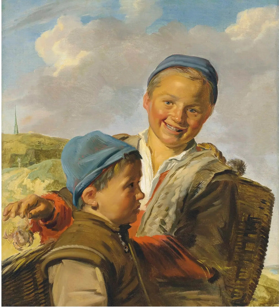 Porträtt av två pojkar fiskare, den ene håller en krabba - Frans Hals