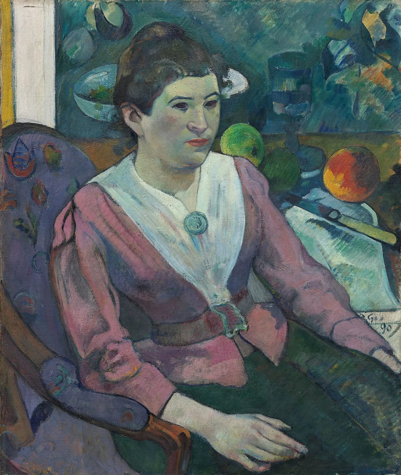 Porträtt av kvinna med stilleben av Cézanne - Paul Gauguin