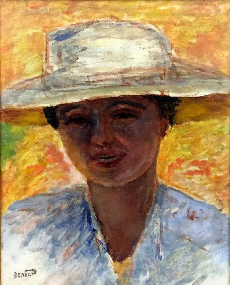 Porträtt av kvinna med stor hatt - Pierre Bonnard