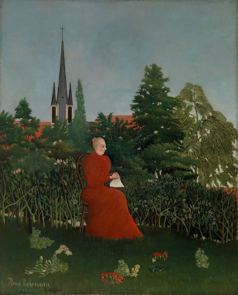 Porträtt av en kvinna i ett landskap - Henri Rousseau