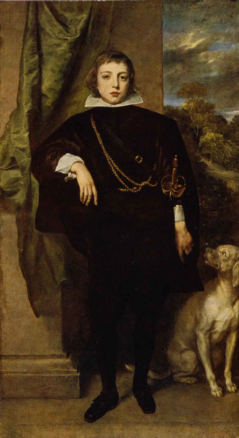 Porträtt av Filippo Francesco d'Este, markis av Lanzo med sin hund - Antoine van Dyck