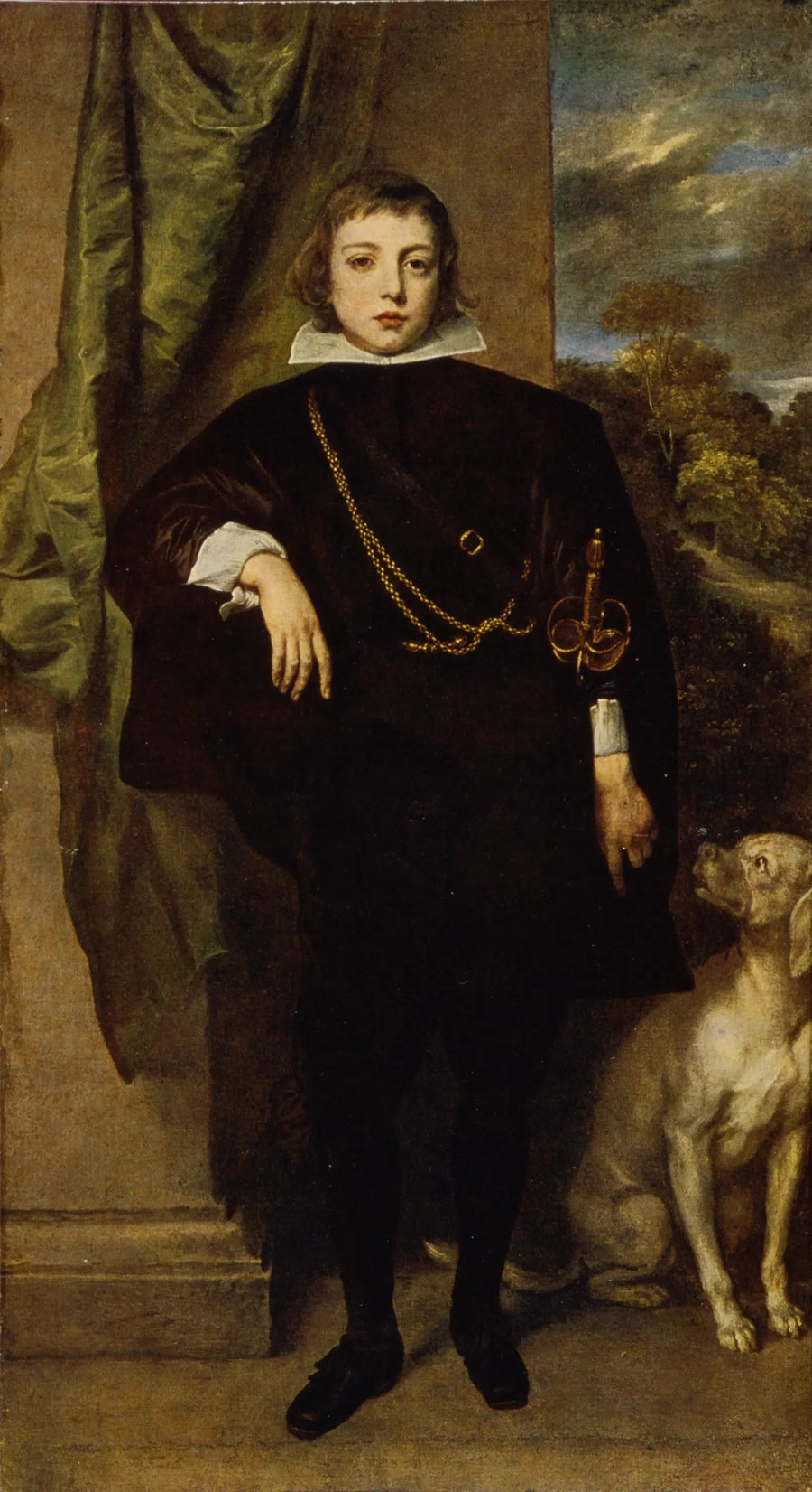 Porträtt av Filippo Francesco d'Este, markis av Lanzo med sin hund - Antoine van Dyck