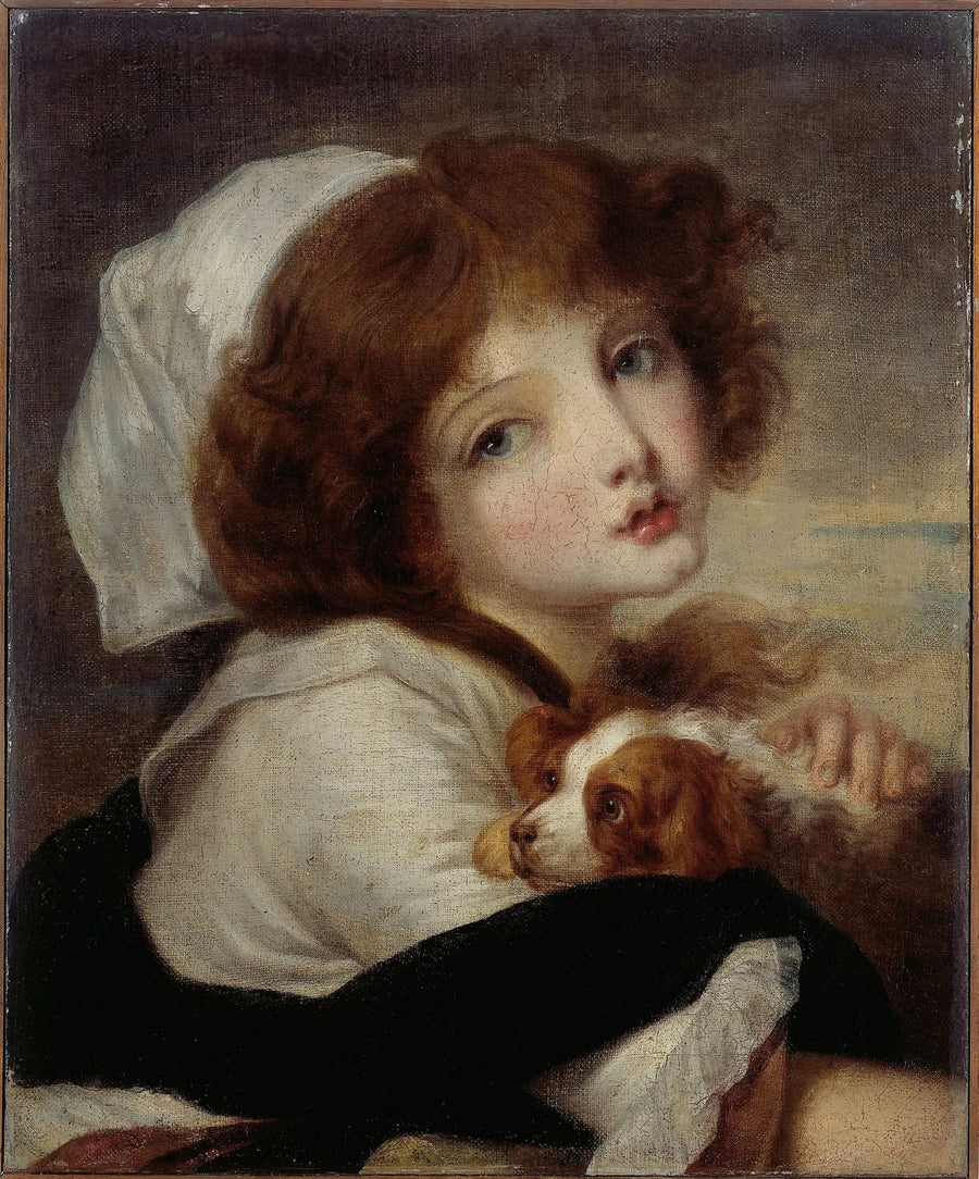 Porträtt av liten flicka med liten hund - Jean-Baptiste Greuze