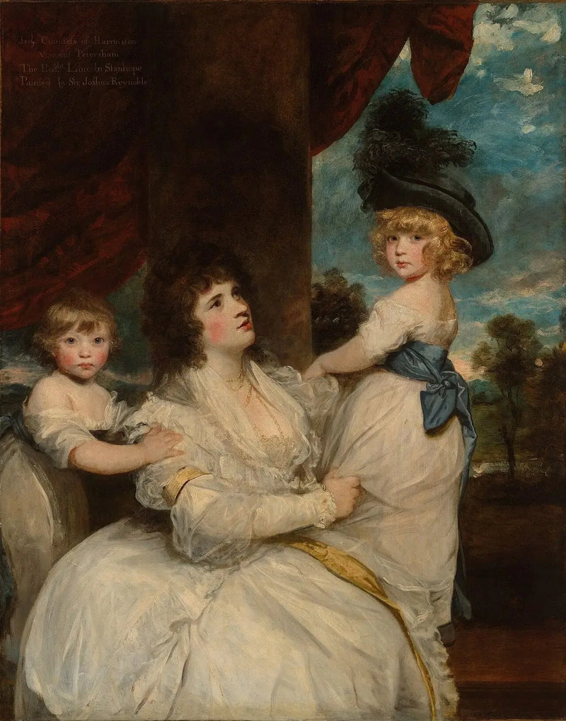 Porträtt av Jane, hertiginna av Harrington, med sina söner, vicomte Petersham och den ärorike Lincoln Stanhope - Joshua Reynolds