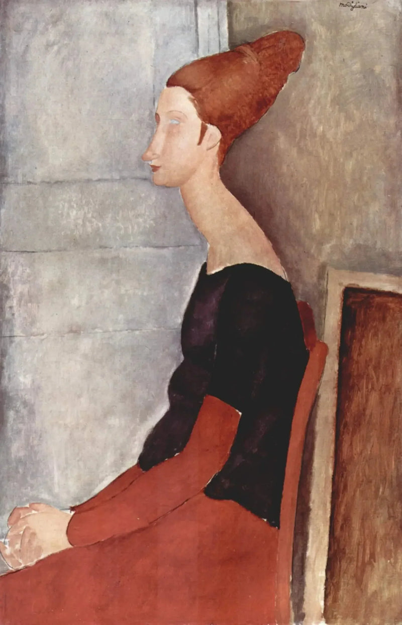 Porträtt av Jeanne Hébuterne sittande i profil - Amedeo Modigliani