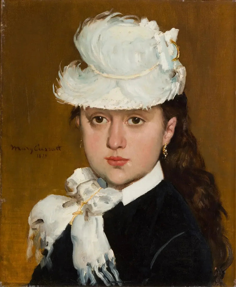 Porträtt av ung kvinna med vit hatt - Mary Cassatt