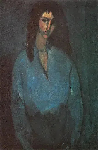 Porträtt av ung flicka i blå blus - Amedeo Modigliani