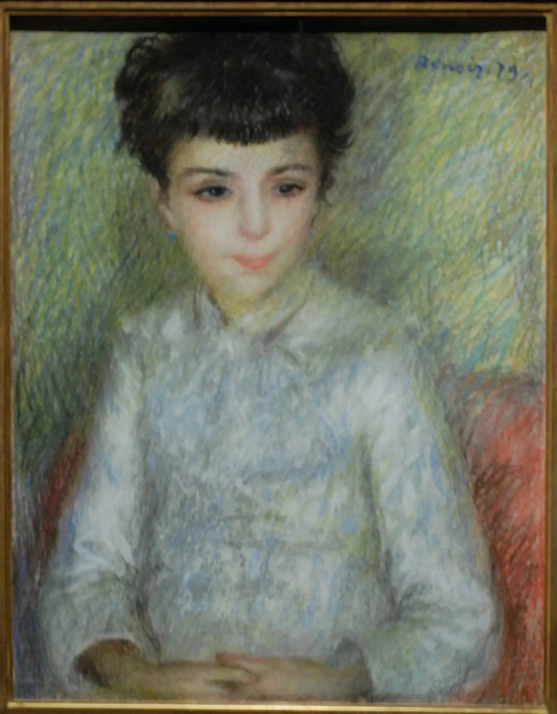 Porträtt av en ung brunett, sittande med händerna i kors - Pierre-Auguste Renoir