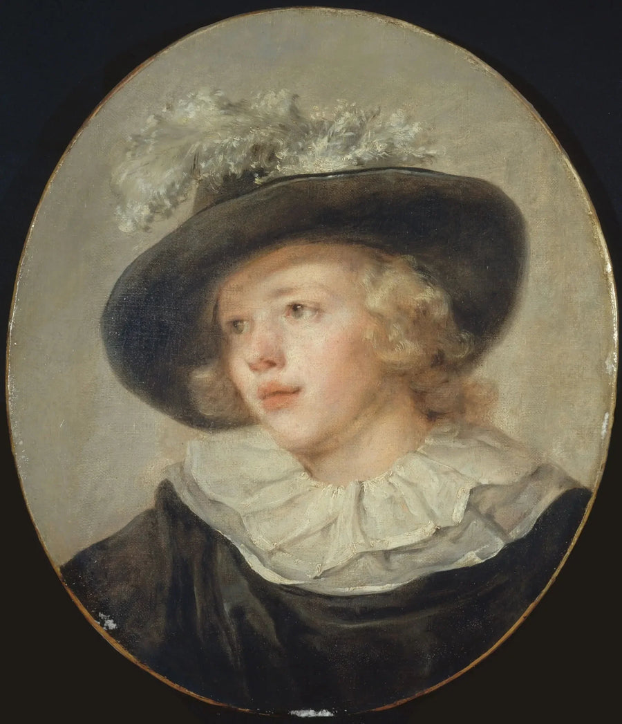 Porträtt av en ung pojke med en fjäderhatt - Jean-Honoré Fragonard
