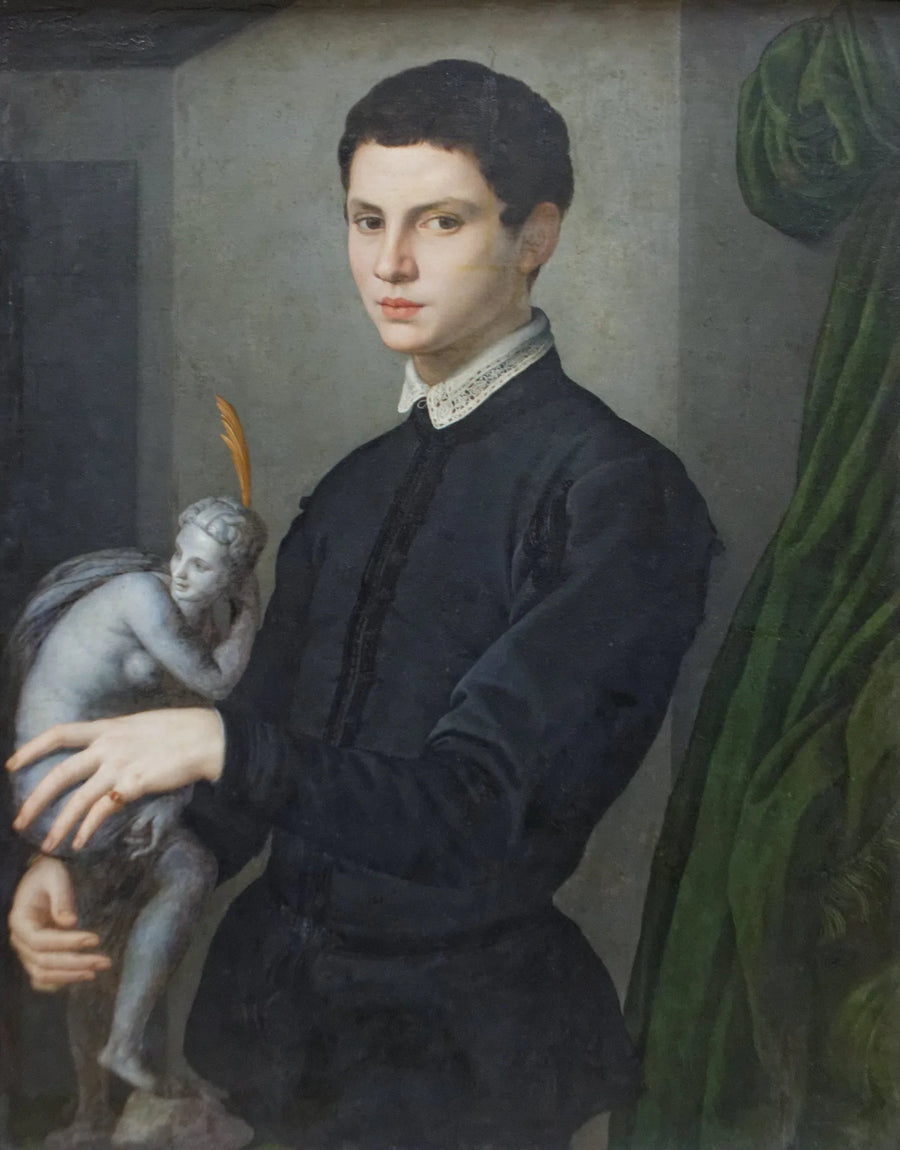 Porträtt av ung man som håller en statyett - Bronzino