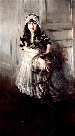 Porträtt av Josefina Errazuriz Alvear som håller en katt - Giovanni Boldini