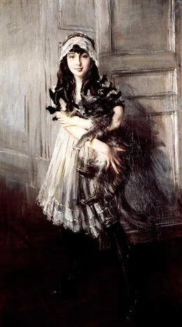 Porträtt av Josefina Errazuriz Alvear som håller en katt - Giovanni Boldini