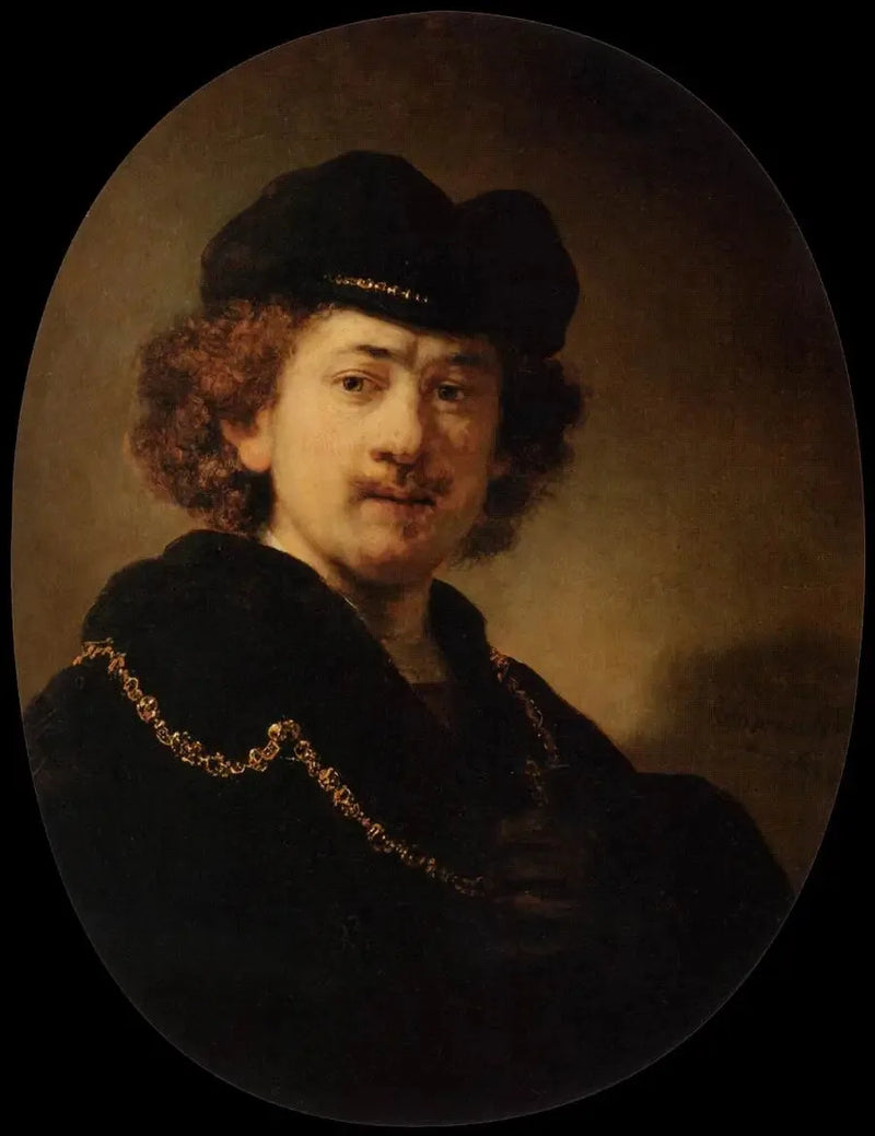 Porträtt av konstnären med toffel och guldkedja - Rembrandt