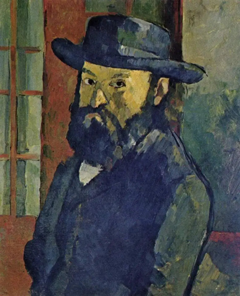 Porträtt av konstnären med bredbrättad hatt - Paul Cézanne