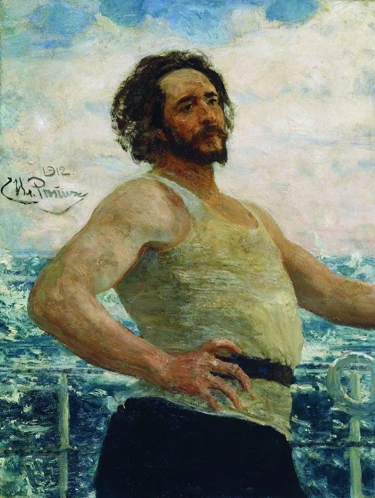 Porträtt av författaren Leonid Nikolaevitj Andrejev på en yacht - Ilya Repin
