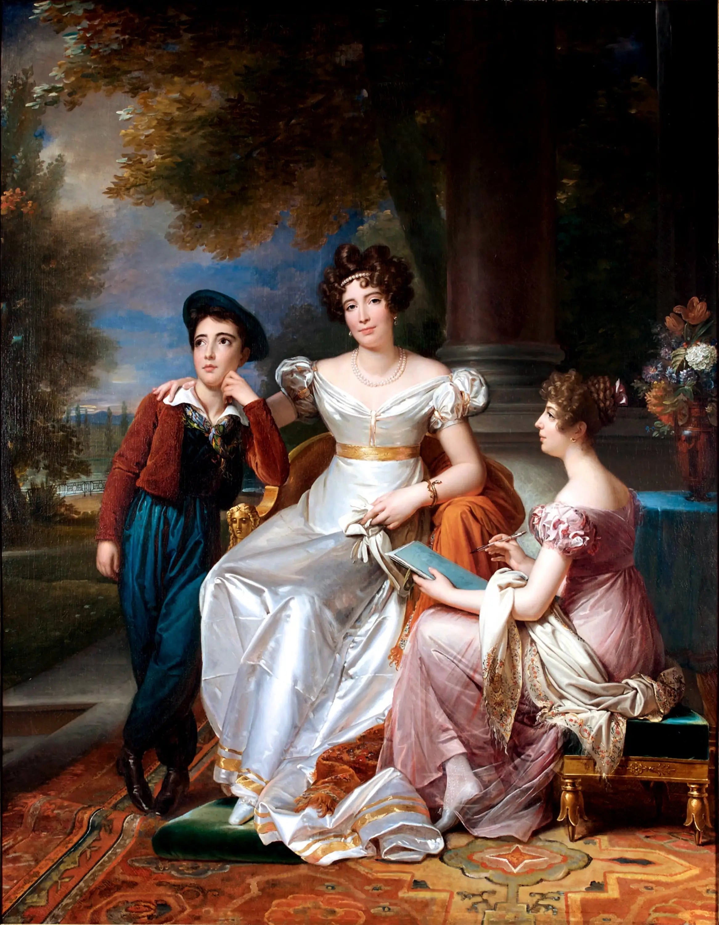 Portrait de la comtesse du Cayla avec ses enfants Ugoline et Ugolin sur la terrasse du château de Saint-Ouen - François Gérard image 2 reproduction d’œuvre d’art à l’huile