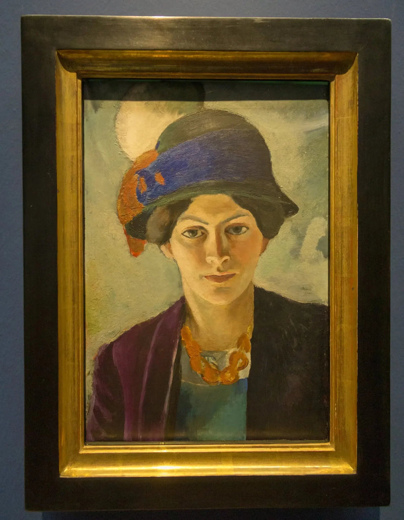 Porträtt av konstnärens fru, med hatt - August Macke