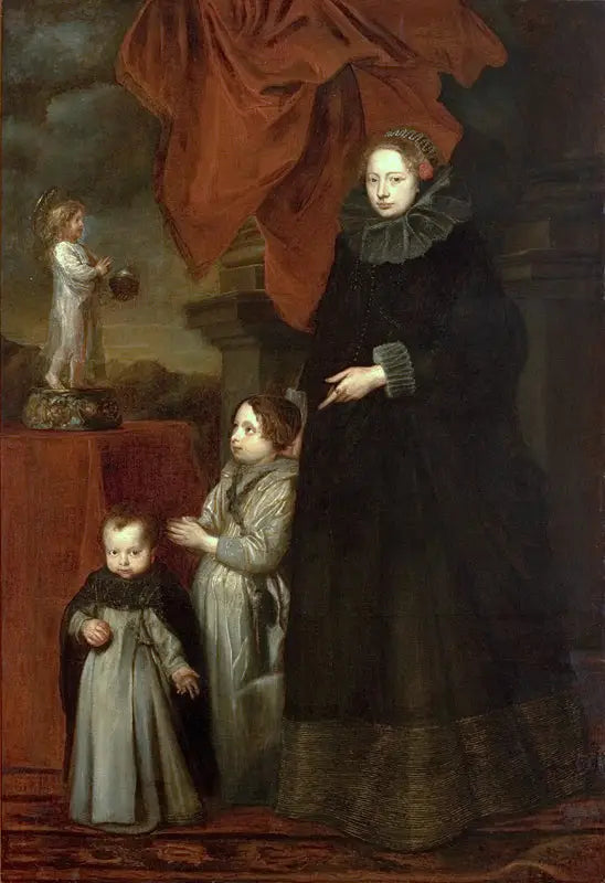 Porträtt av markisen Lomellini med sina barn i bön - Antoine van Dyck