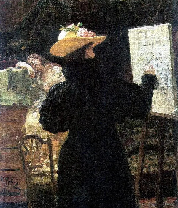 Porträtt av prinsessan Maria Klavdievna Tenisheva när hon arbetade - Ilya Repin