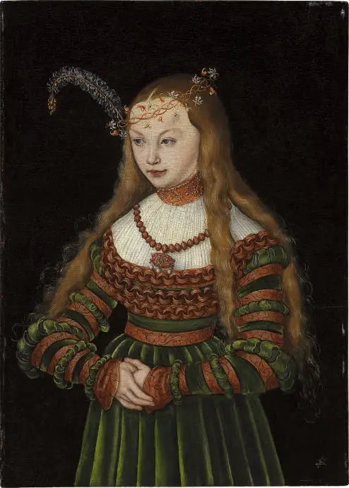 Porträtt av prinsessan Sibylle av Clèves som hustru till Jean-Frédéric av Sachsen - Lucas Cranach den äldre