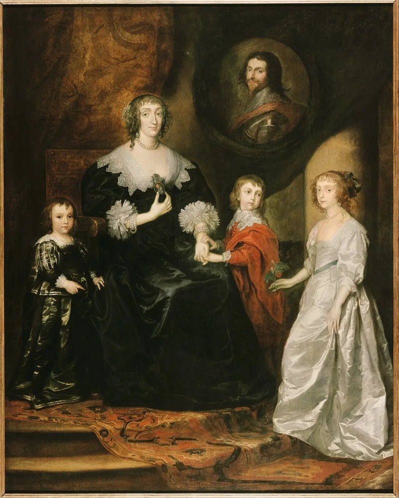 Porträtt av änkan efter hertigen av Buckingham och hennes barn - Antoine van Dyck
