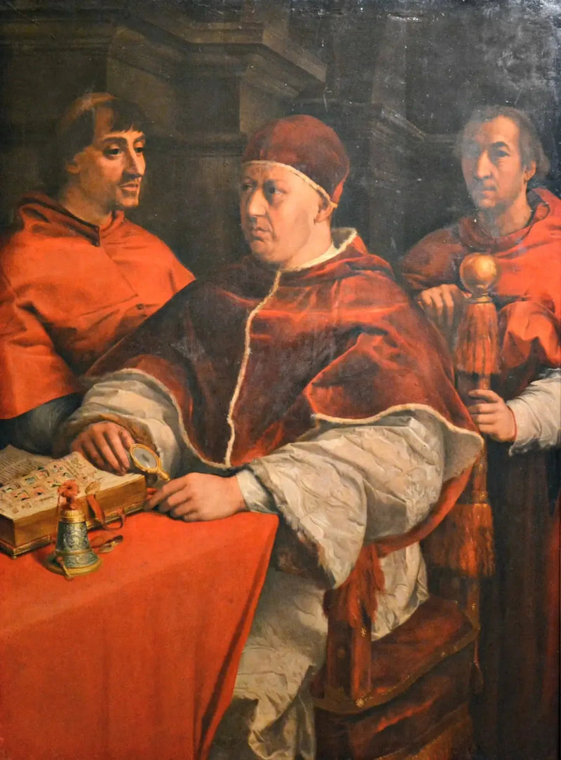 Porträtt av Léon X med kardinalerna Giulio de Médicis och Luigi de' Rossi - Andrea del Sarto