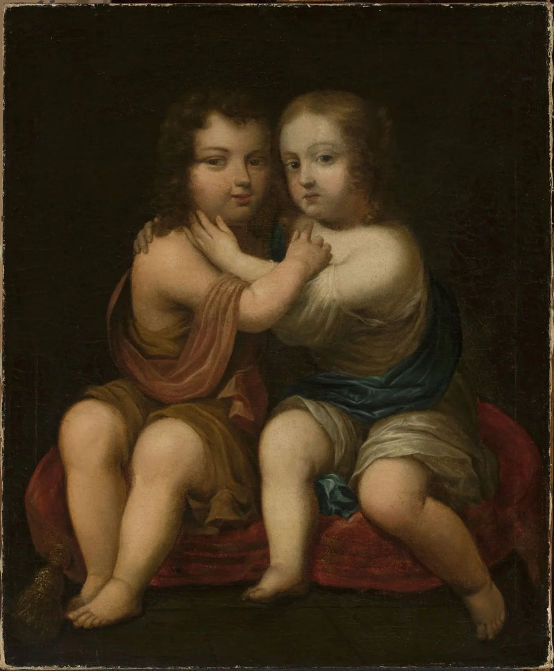 Porträtt av Louis XIV som barn med sin halvsyster Henriette av England. - Pierre Mignard