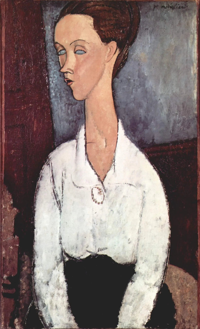 Porträtt av Lunia Czechowska i vit blus - Amedeo Modigliani