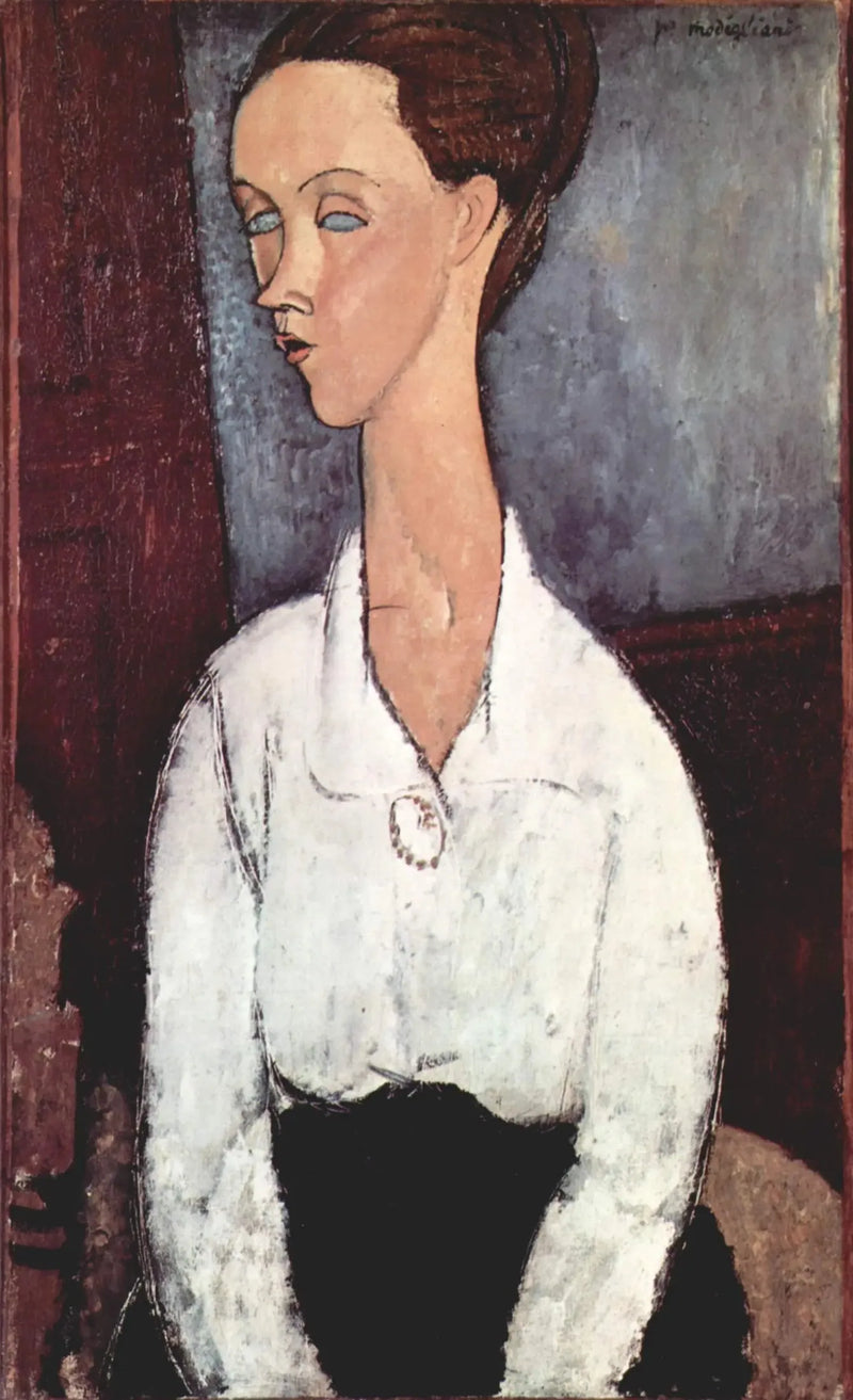 Porträtt av Lunia Czechowska i vit blus - Amedeo Modigliani