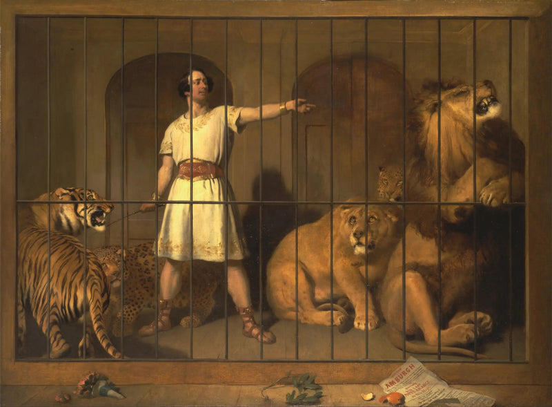 Porträtt av Herr Van Amburgh, som han framstod med sina djur på Londons teater - Edwin Henry Landseer