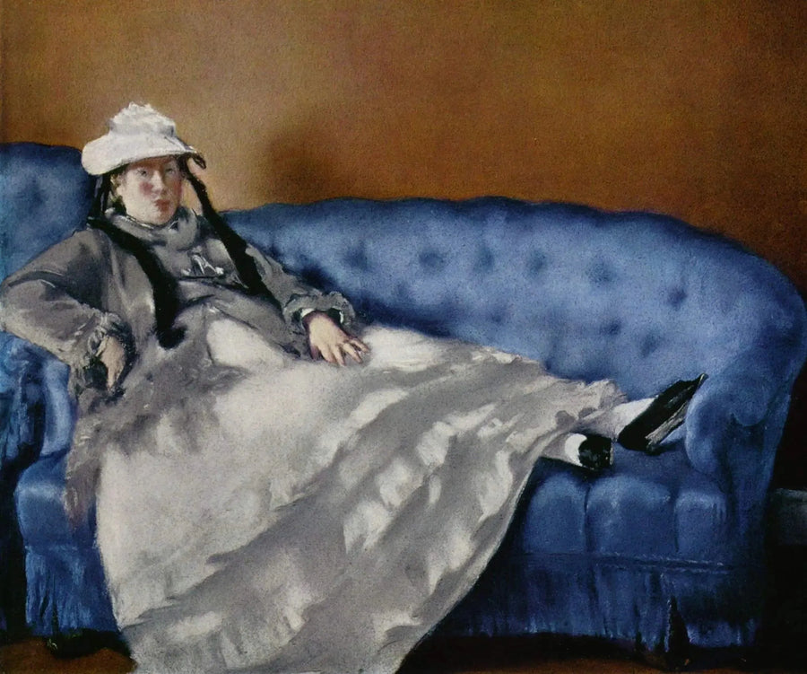 Porträtt av Madame Edouard Manet på en blå soffa - Édouard Manet