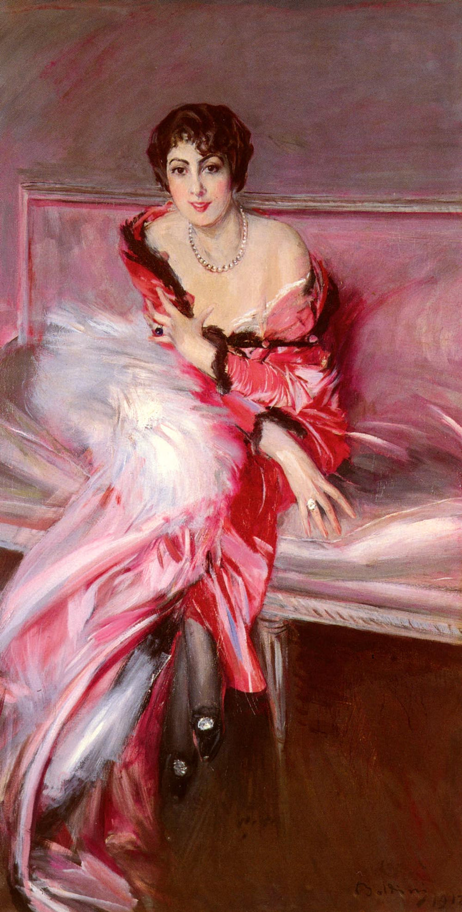Porträtt av Madame Juillard i rött - Giovanni Boldini