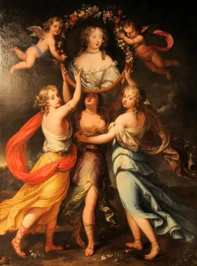 Porträtt av Madame de Montespan stödd av nåd och krönt av kärlekar - Pierre Mignard