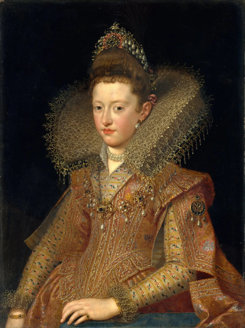 Porträtt av Marguerite de Gonzague (1591-1632), prinsessa av Mantua - Frans Pourbus den yngre